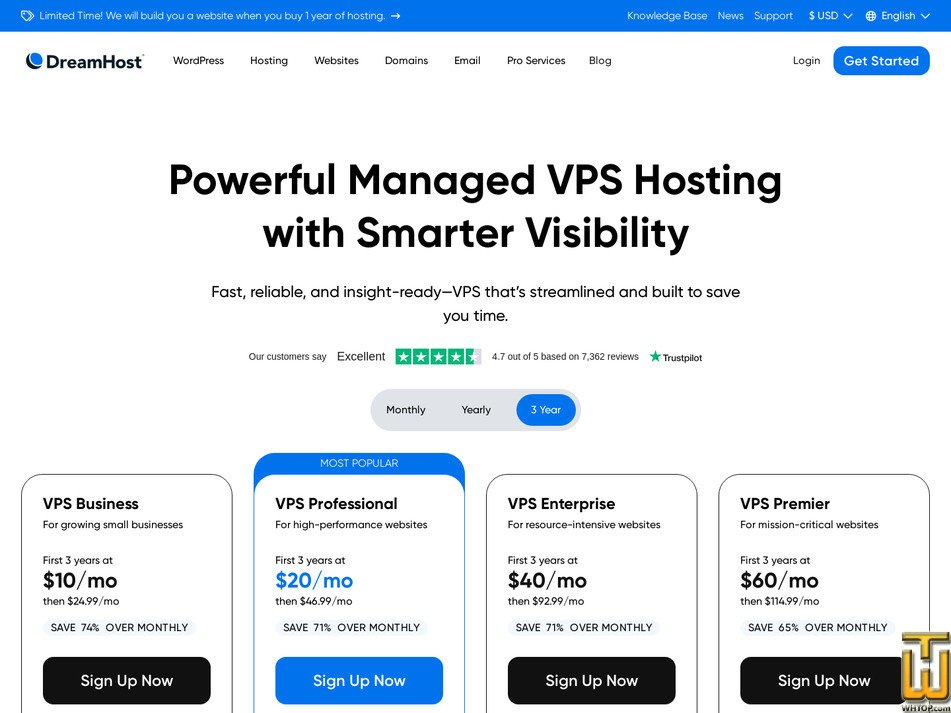 Taken on 23 July, 2025 screenshot of VPS Business from dreamhost.com