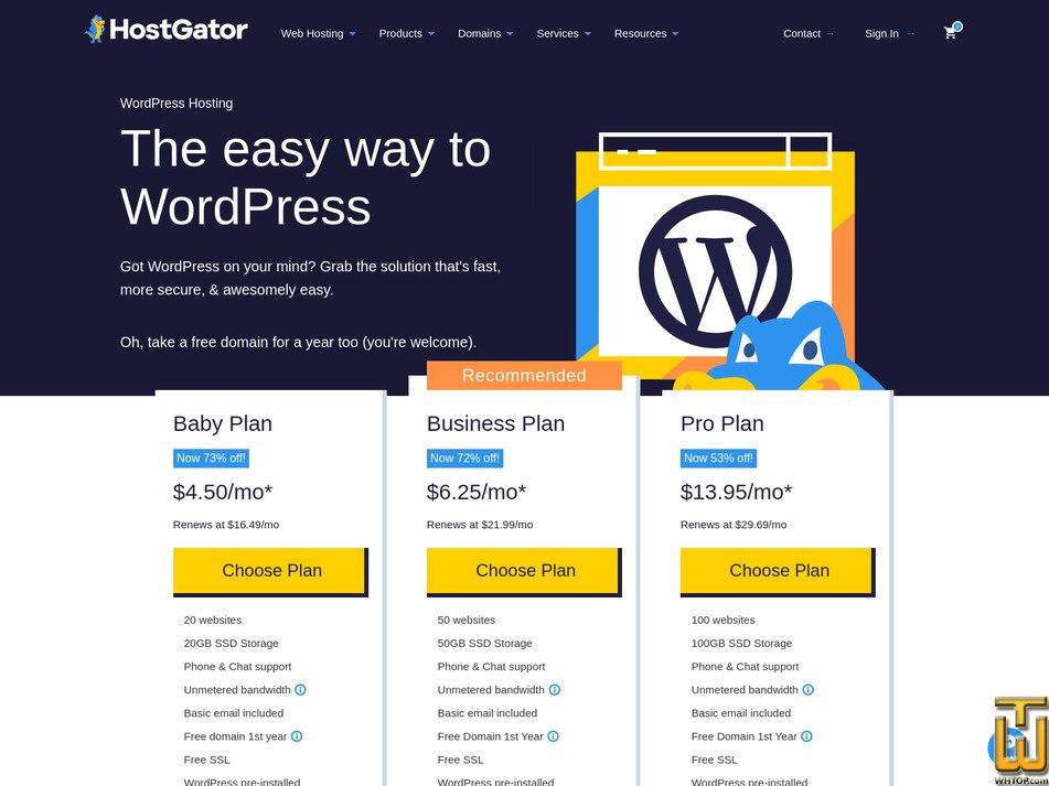screenshot of Pro Plan from hostgator.com