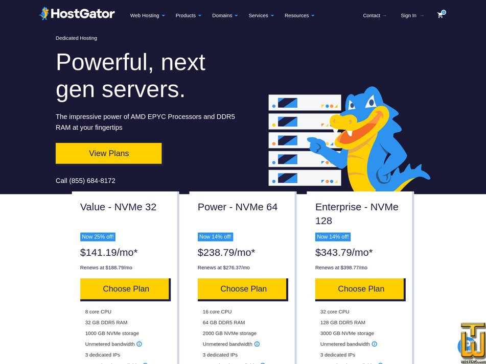 screenshot of Value - NVMe 32 from hostgator.com