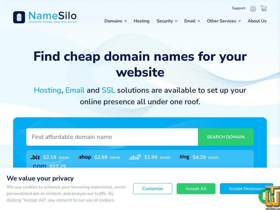 namesilo.com screenshot