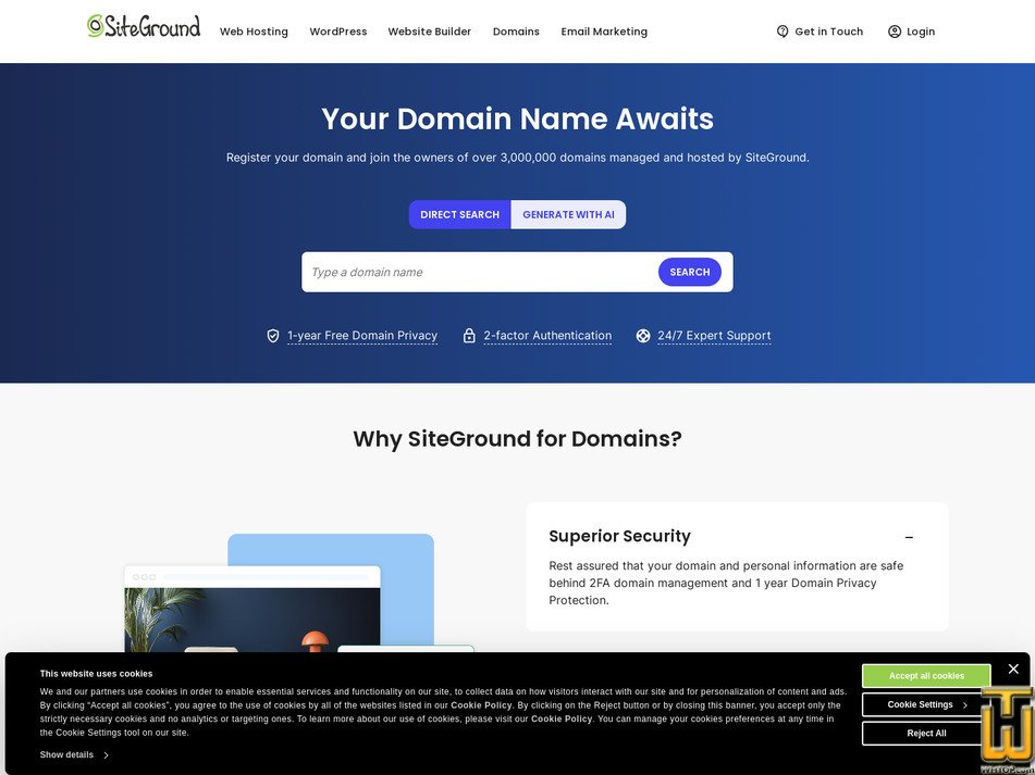 screenshot of .com Domain from siteground.com